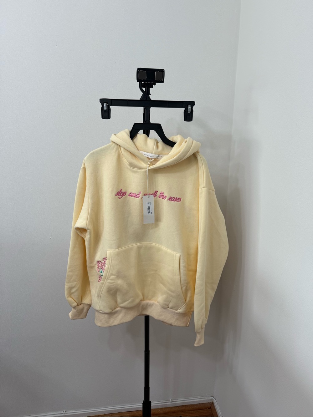 Altar'd State Cream Hoodie with Pink Script Embroidery - Picture 5 of 7
